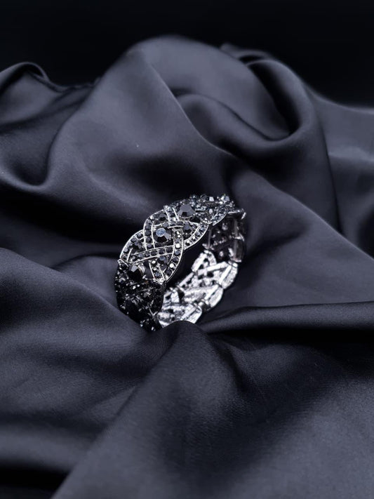 Midnight Noir Crystal Statement Stretch Bracelet
