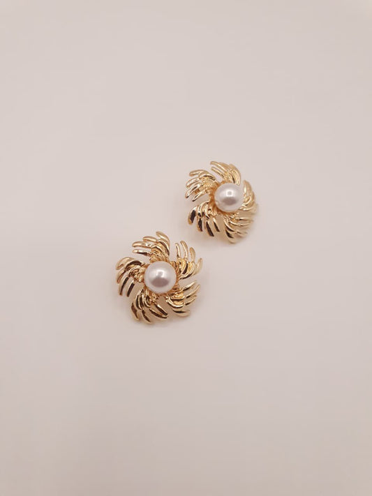 Golden Spiral Pearl Stud Earrings