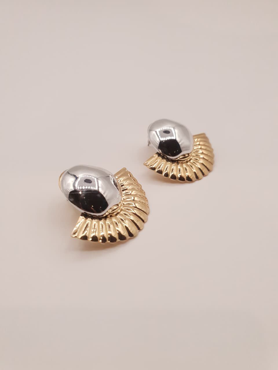 Dual Tone Dome Fan Stud Earrings
