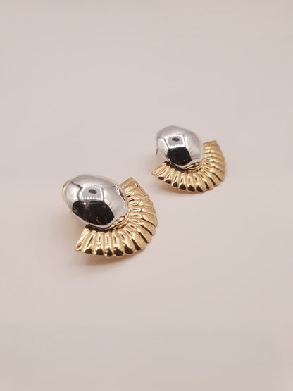 Dual Tone Dome Fan Stud Earrings