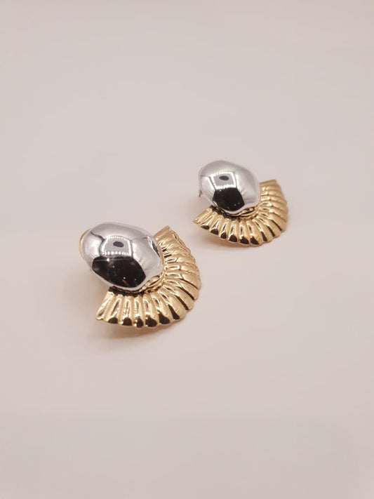 Dual Tone Dome Fan Stud Earrings