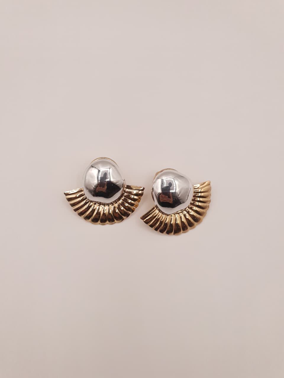 Dual Tone Dome Fan Stud Earrings