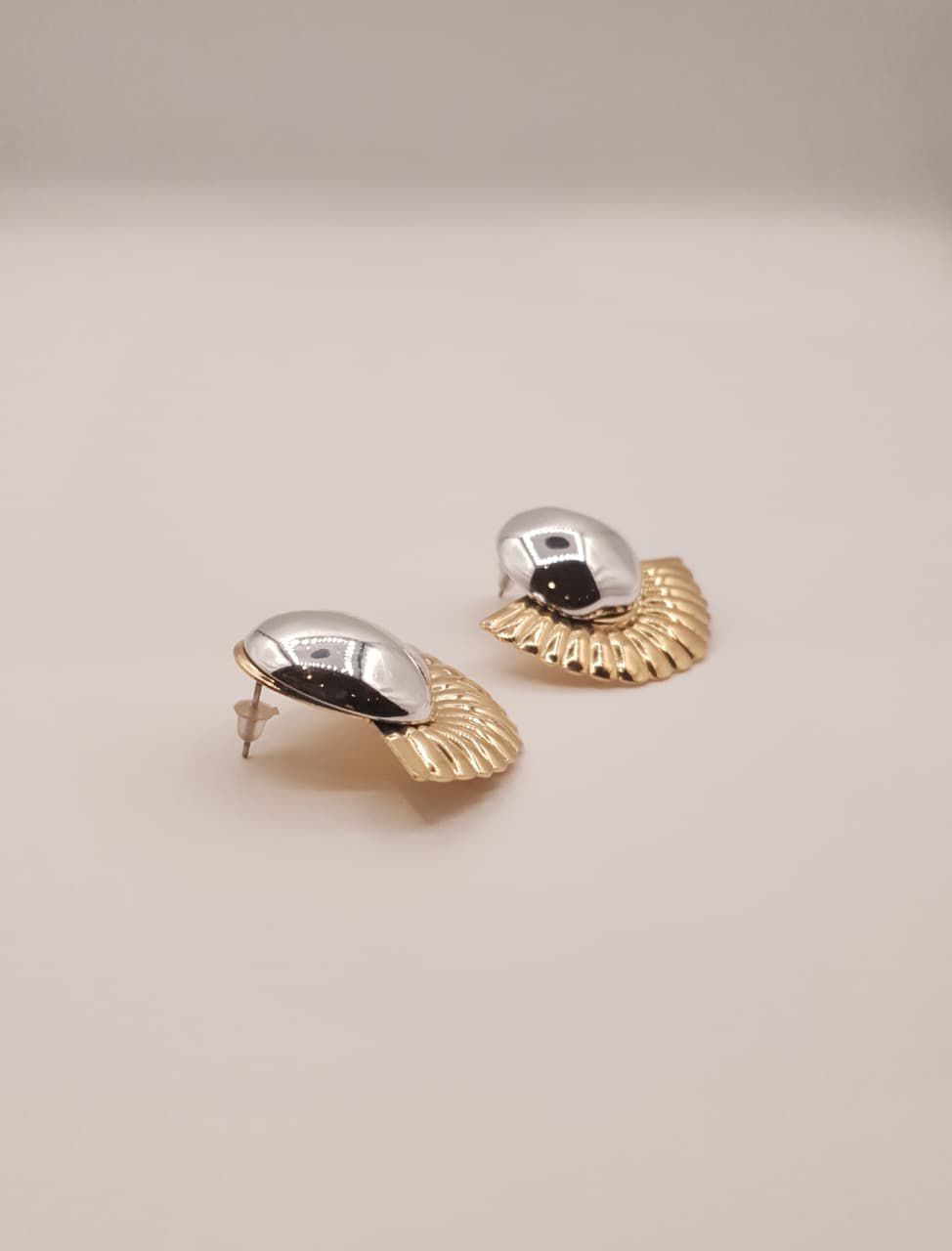 Dual Tone Dome Fan Stud Earrings