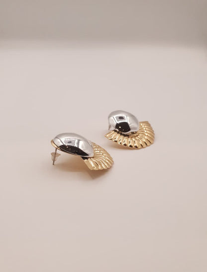 Dual Tone Dome Fan Stud Earrings