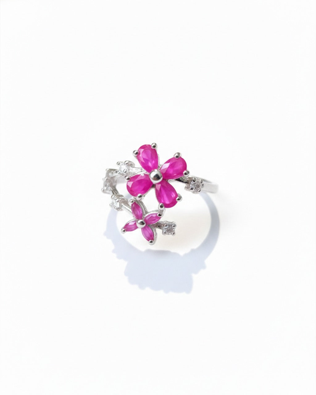 Emerald & Ruby Bloom Floral Adjustable Ring