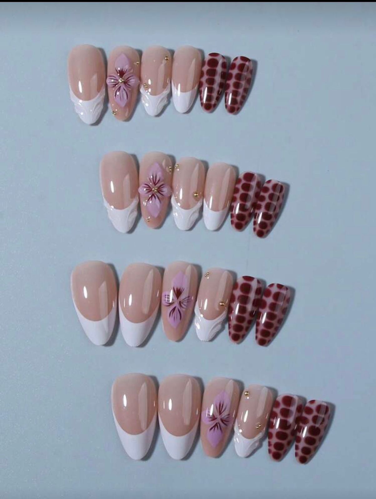 Blooming Grace – Almond-Shaped 3D Floral Gel Nail Stickers (24 Pcs)