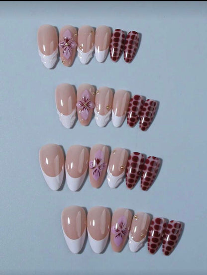 Blooming Grace – Almond-Shaped 3D Floral Gel Nail Stickers (24 Pcs)