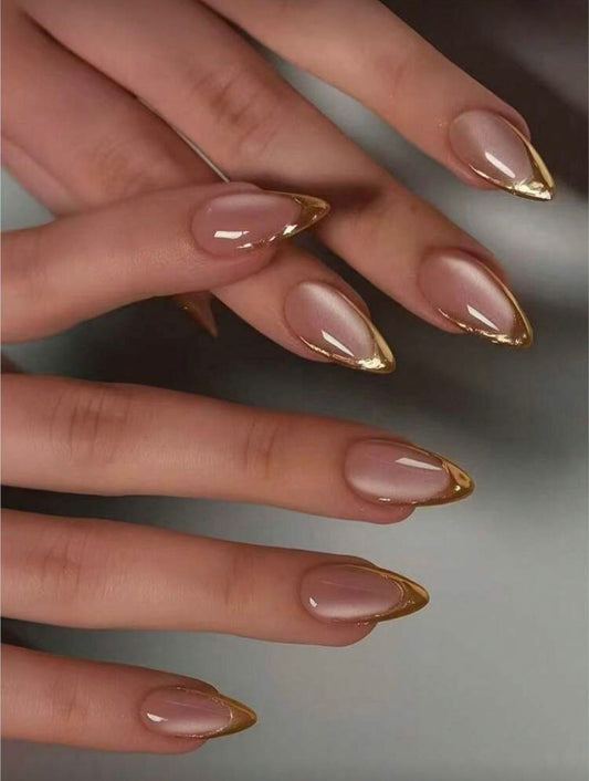 Blush Metallic French Almond Press-On Nails – 24 Pcs Set