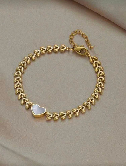 Golden Heart Leaf Chain Bracelet
