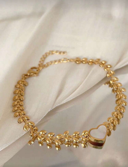 Golden Heart Leaf Chain Bracelet