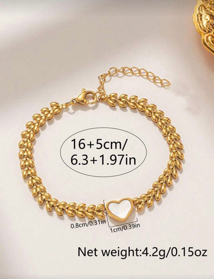 Golden Heart Leaf Chain Bracelet