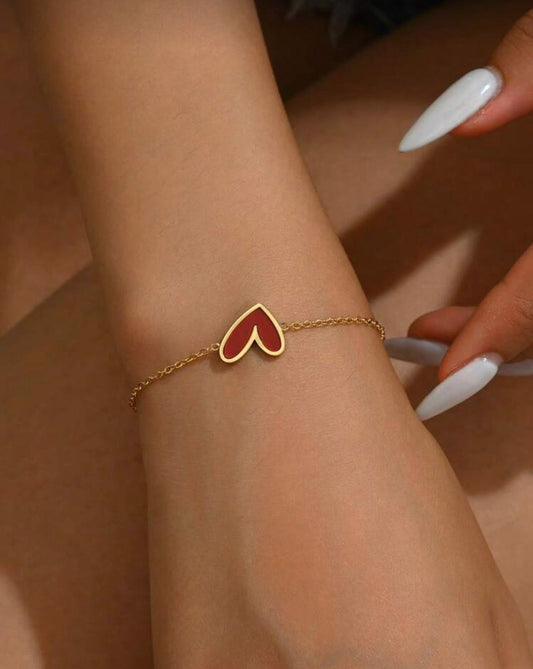 Red Heart Charm Gold Bracelet