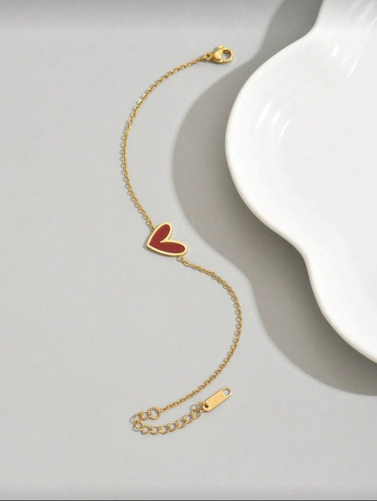 Red Heart Charm Gold Bracelet