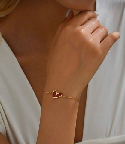 Red Heart Charm Gold Bracelet