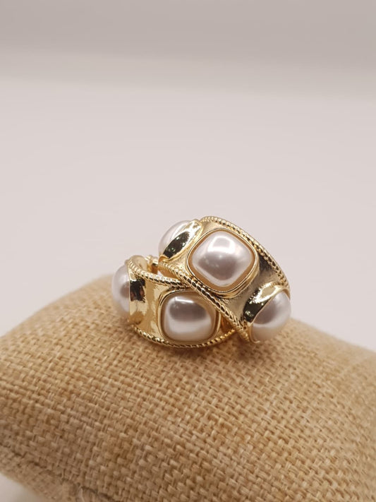Gold-Tone Pearl Stud Hoop Earrings