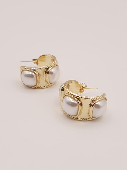 Gold-Tone Pearl Stud Hoop Earrings