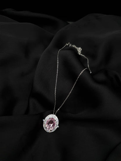 Pink Oval Zirconia Halo Necklace