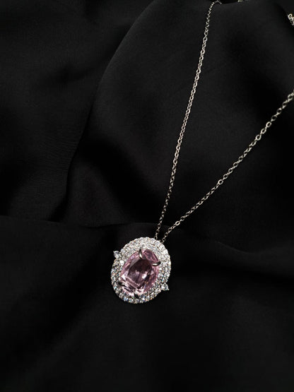 Pink Oval Zirconia Halo Necklace