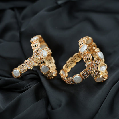 Gold Plated Pearl & Multicolor Bangles