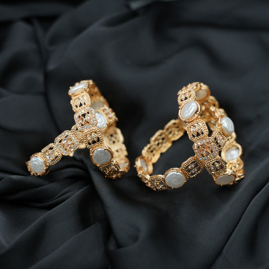 Gold Plated Pearl & Multicolor Bangles