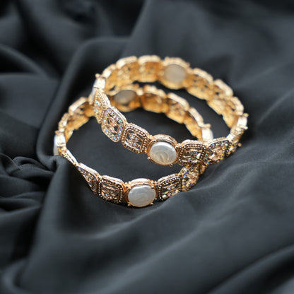 Gold Plated Pearl & Multicolor Bangles