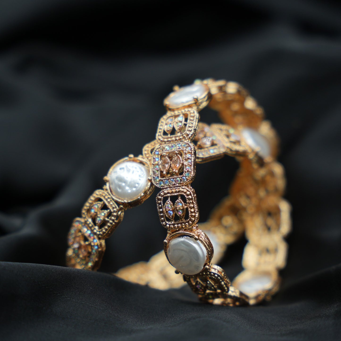 Gold Plated Pearl & Multicolor Bangles