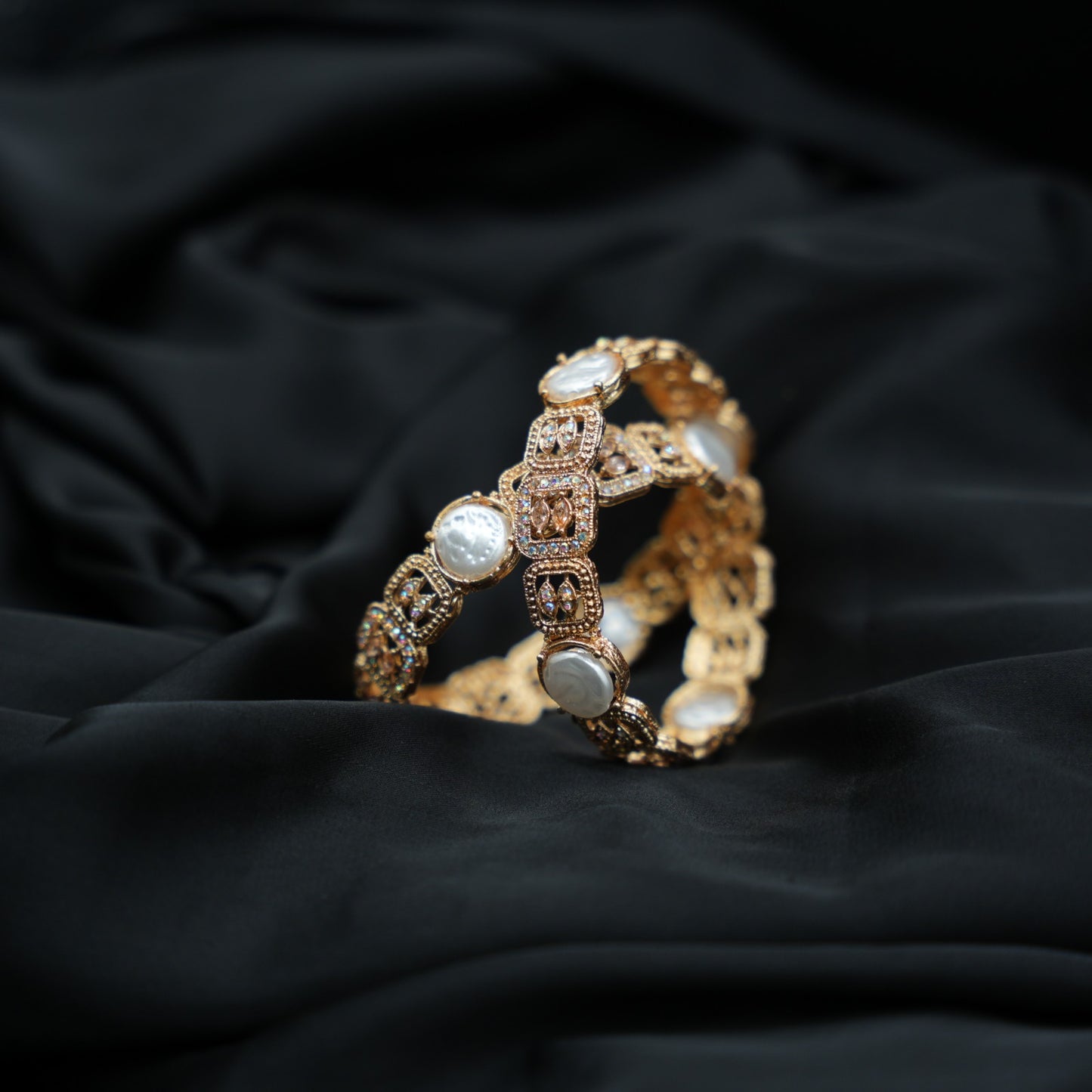 Gold Plated Pearl & Multicolor Bangles