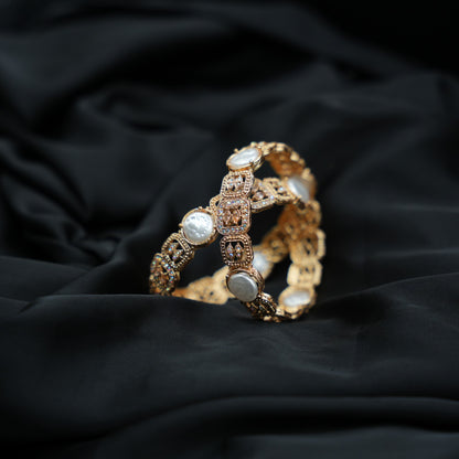 Gold Plated Pearl & Multicolor Bangles