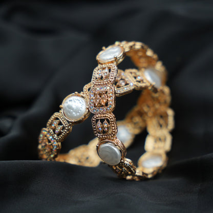 Gold Plated Pearl & Multicolor Bangles