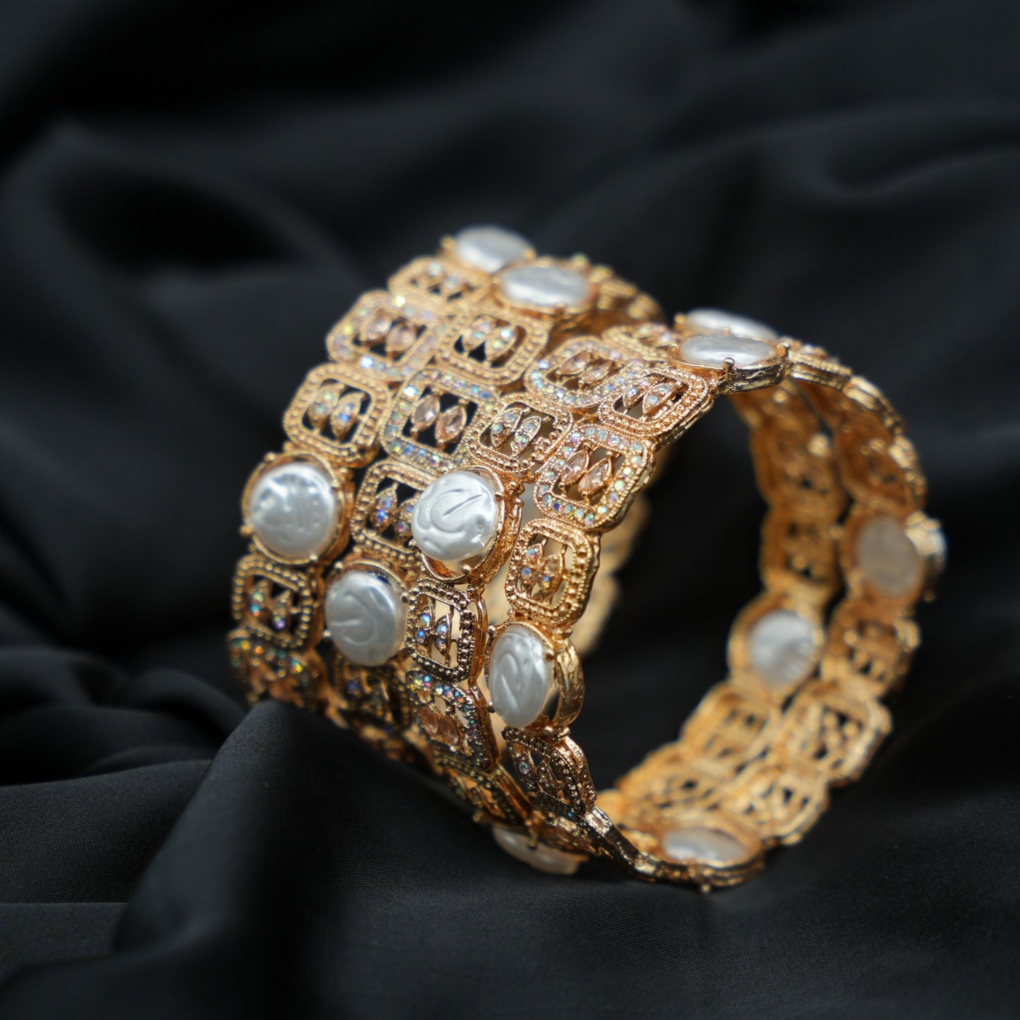 Gold Plated Pearl & Multicolor Bangles