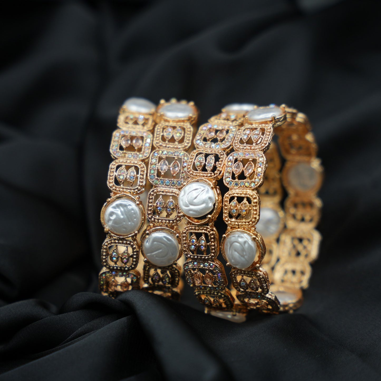 Gold Plated Pearl & Multicolor Bangles