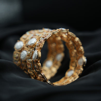 Gold Plated Pearl & Multicolor Bangles