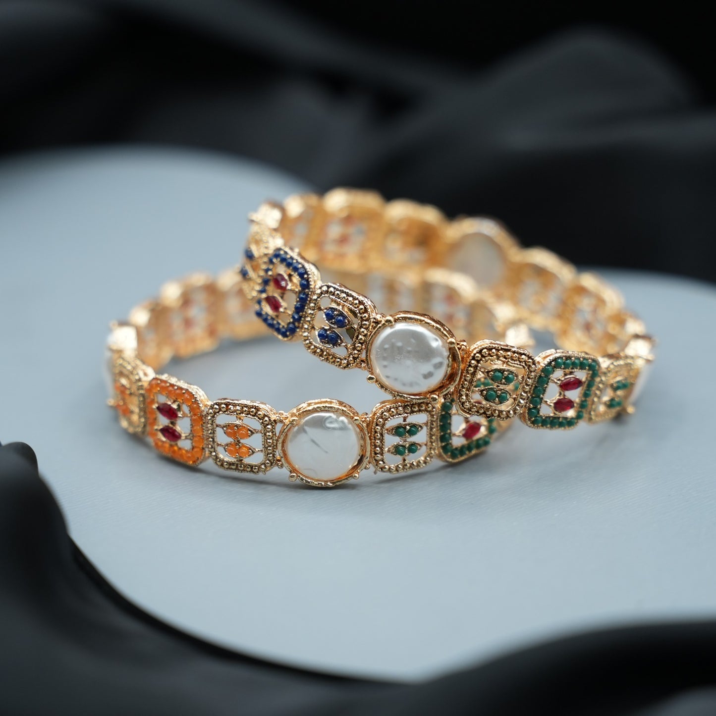 Gold Plated Pearl & Multicolor Bangles