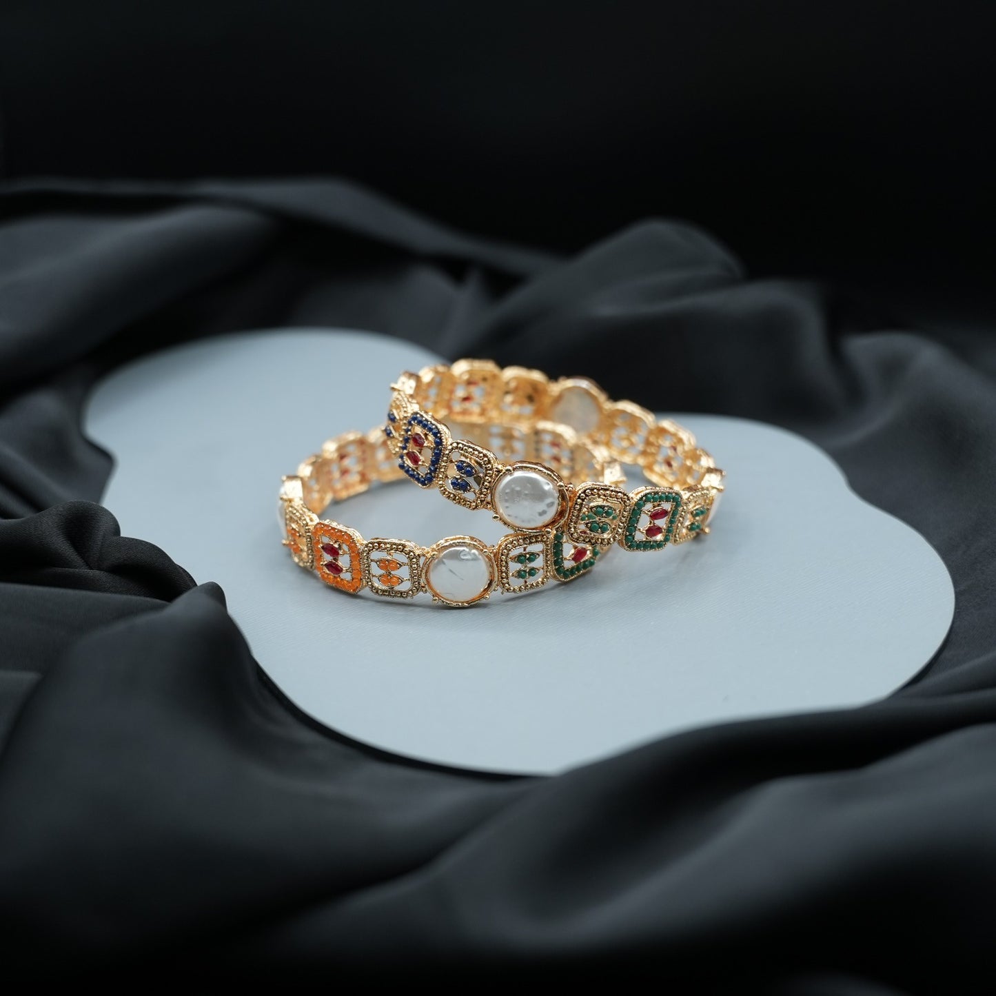 Gold Plated Pearl & Multicolor Bangles