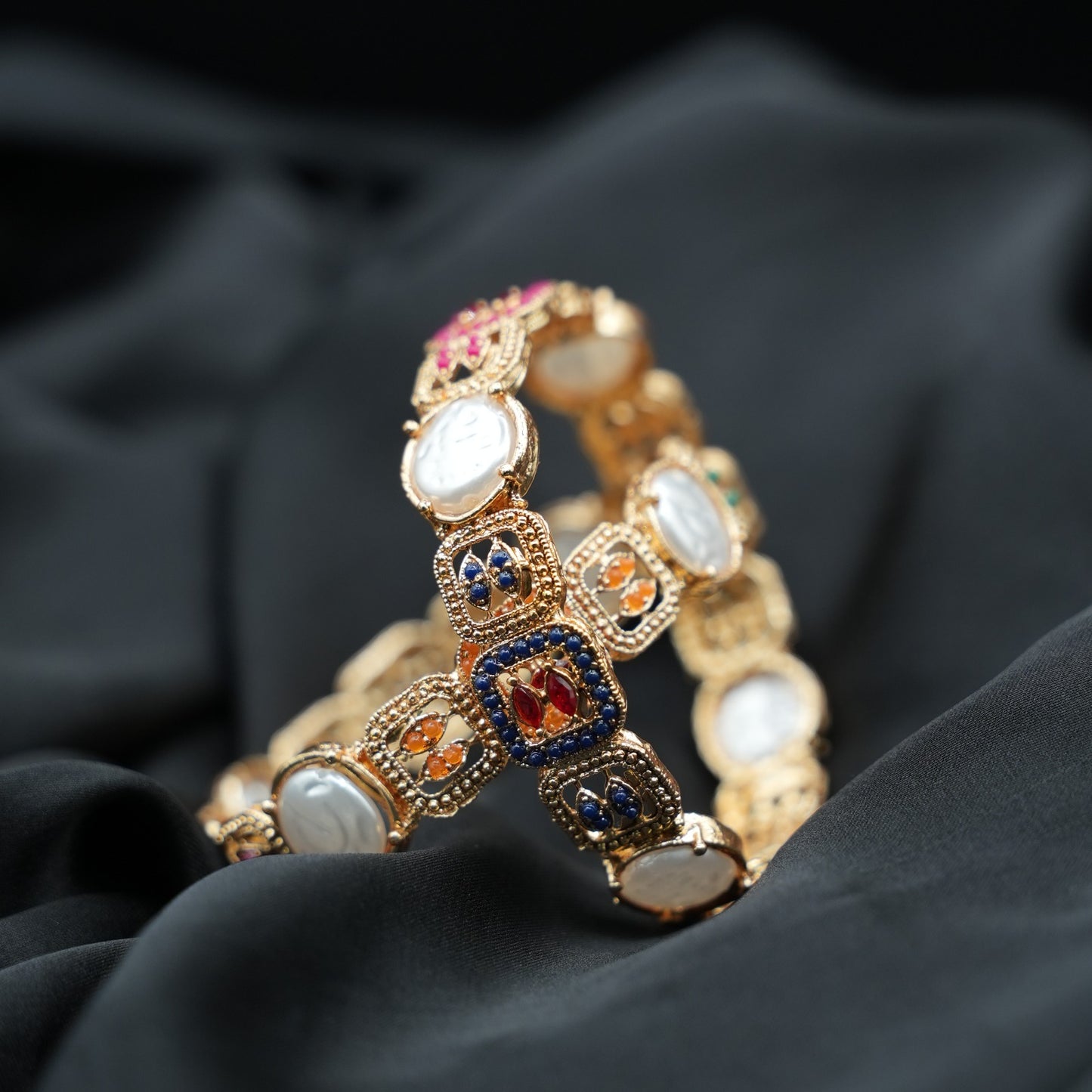 Gold Plated Pearl & Multicolor Bangles