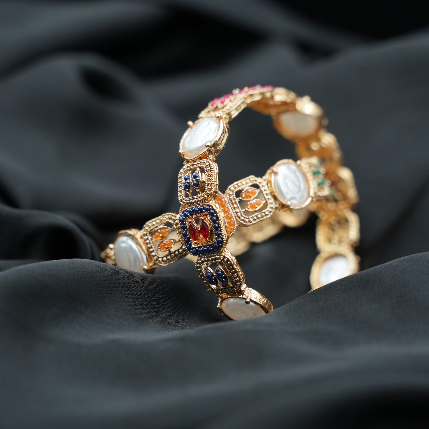 Gold Plated Pearl & Multicolor Bangles