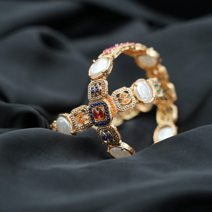Gold Plated Pearl & Multicolor Bangles