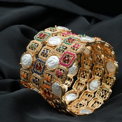 Gold Plated Pearl & Multicolor Bangles