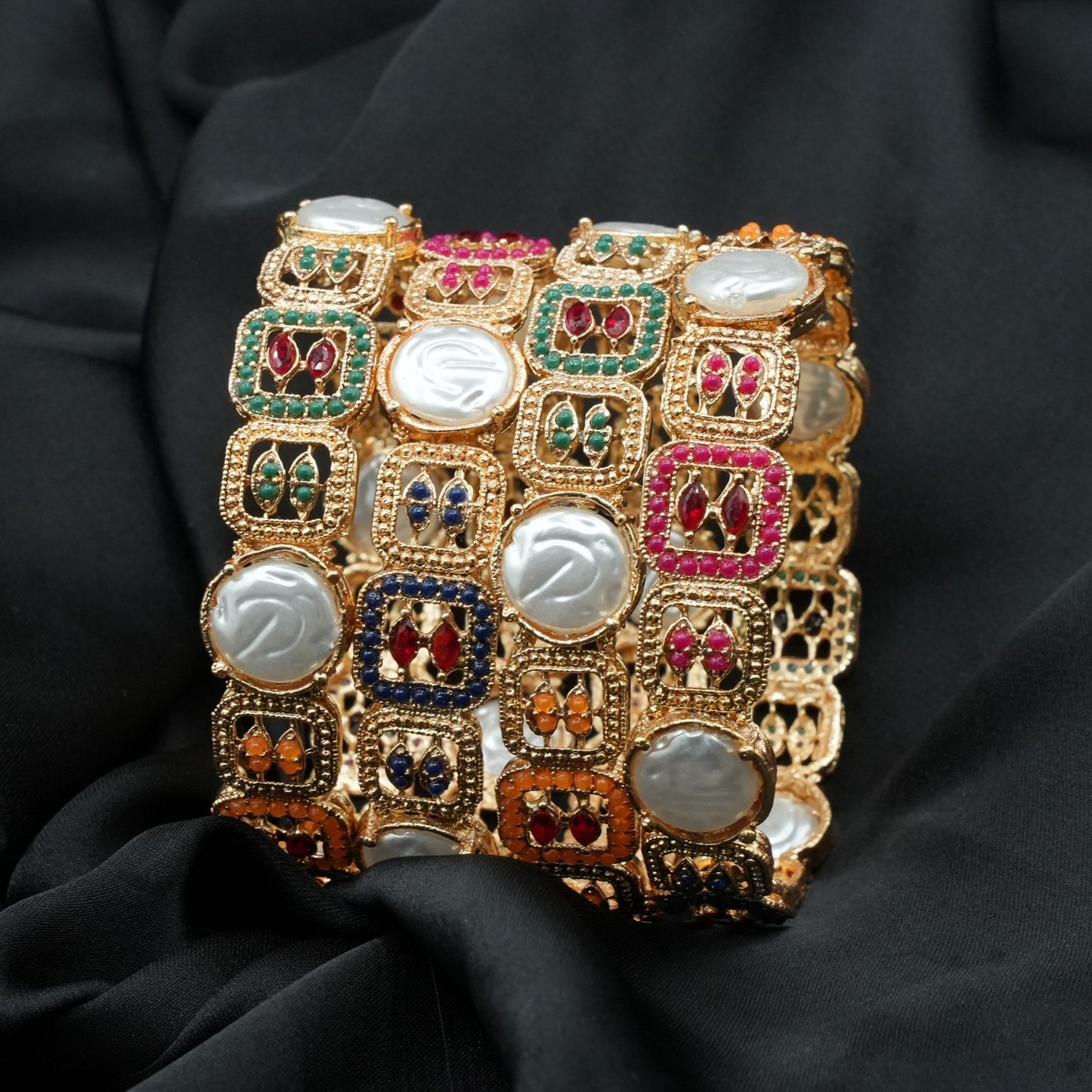 Gold Plated Pearl & Multicolor Bangles