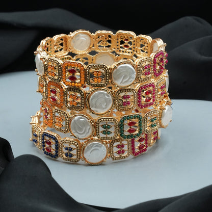 Gold Plated Pearl & Multicolor Bangles
