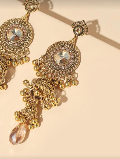 Royal Champagne Jhumka Earrings – Antique Gold Finish