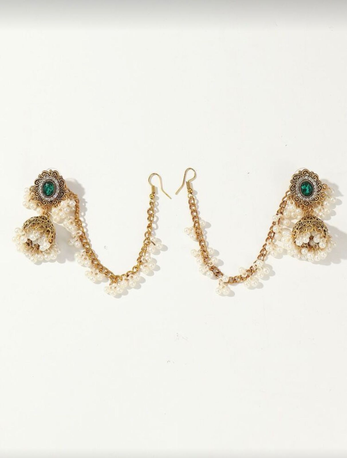 Emerald Pearl Sahara Jhumka Earrings – Antique Gold