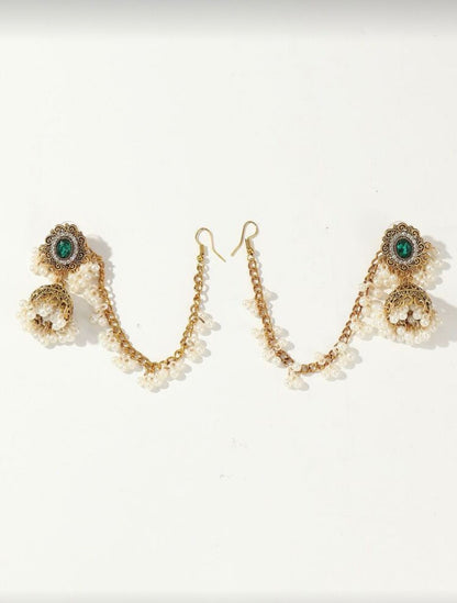 Emerald Pearl Sahara Jhumka Earrings – Antique Gold