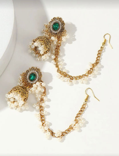 Emerald Pearl Sahara Jhumka Earrings – Antique Gold