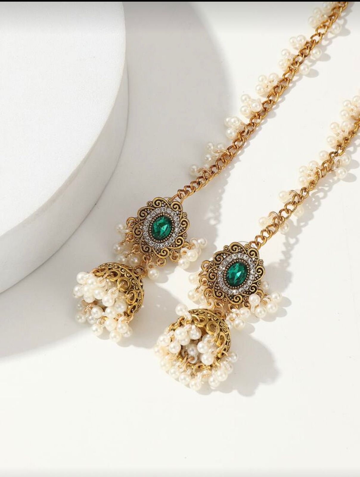 Emerald Pearl Sahara Jhumka Earrings – Antique Gold