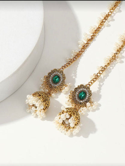 Emerald Pearl Sahara Jhumka Earrings – Antique Gold