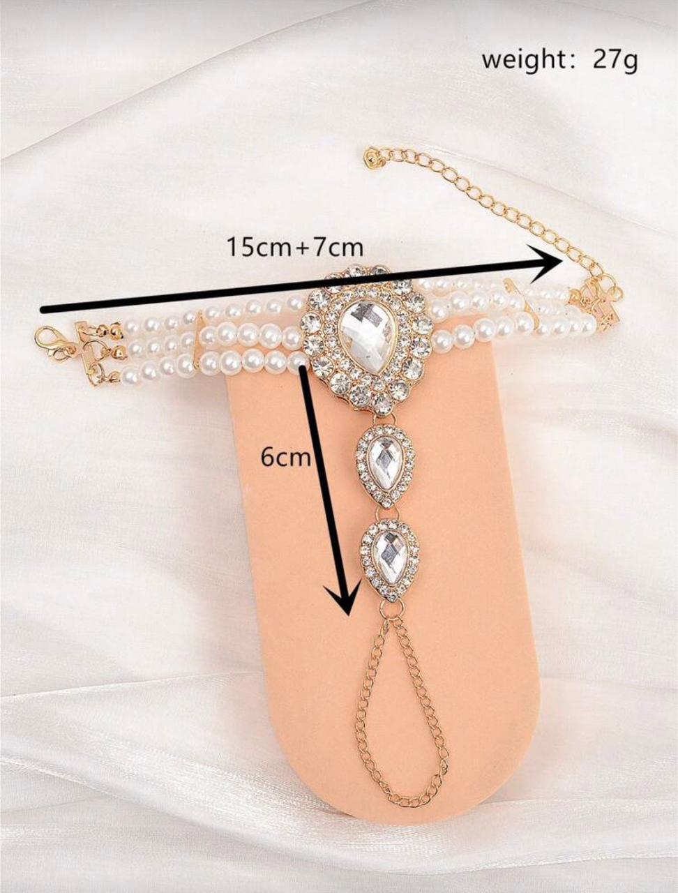 Pearl & Crystal Hand Harness Bracelet – Antique Gold