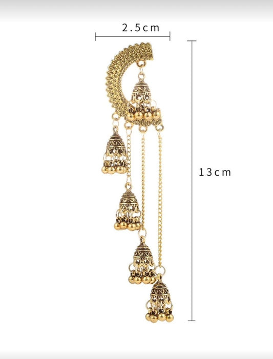 Royal Antique Gold Crescent Jhumka Statement Earrings