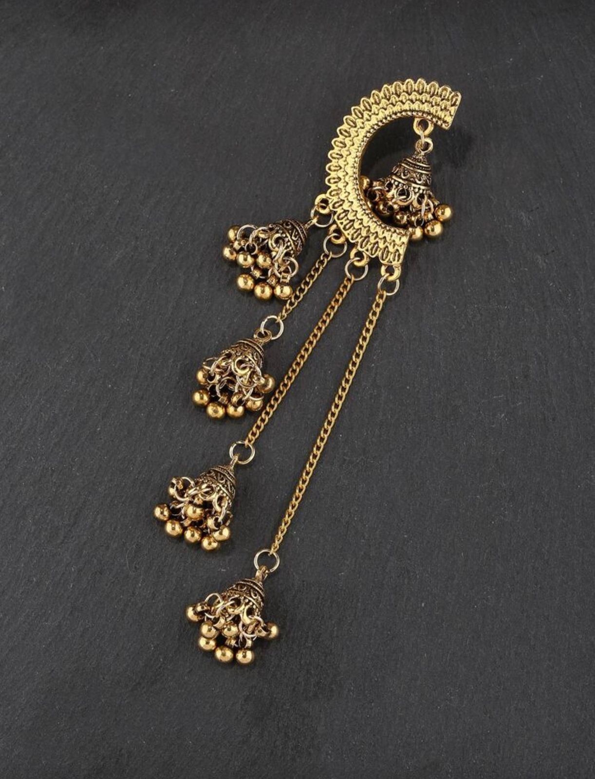 Royal Antique Gold Crescent Jhumka Statement Earrings