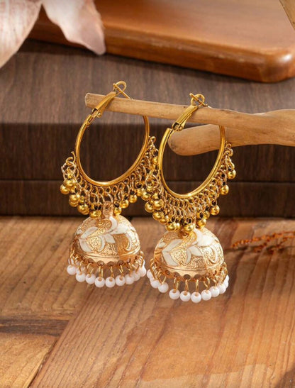 Golden Jhumka Hoop Earrings with Pearl Drops